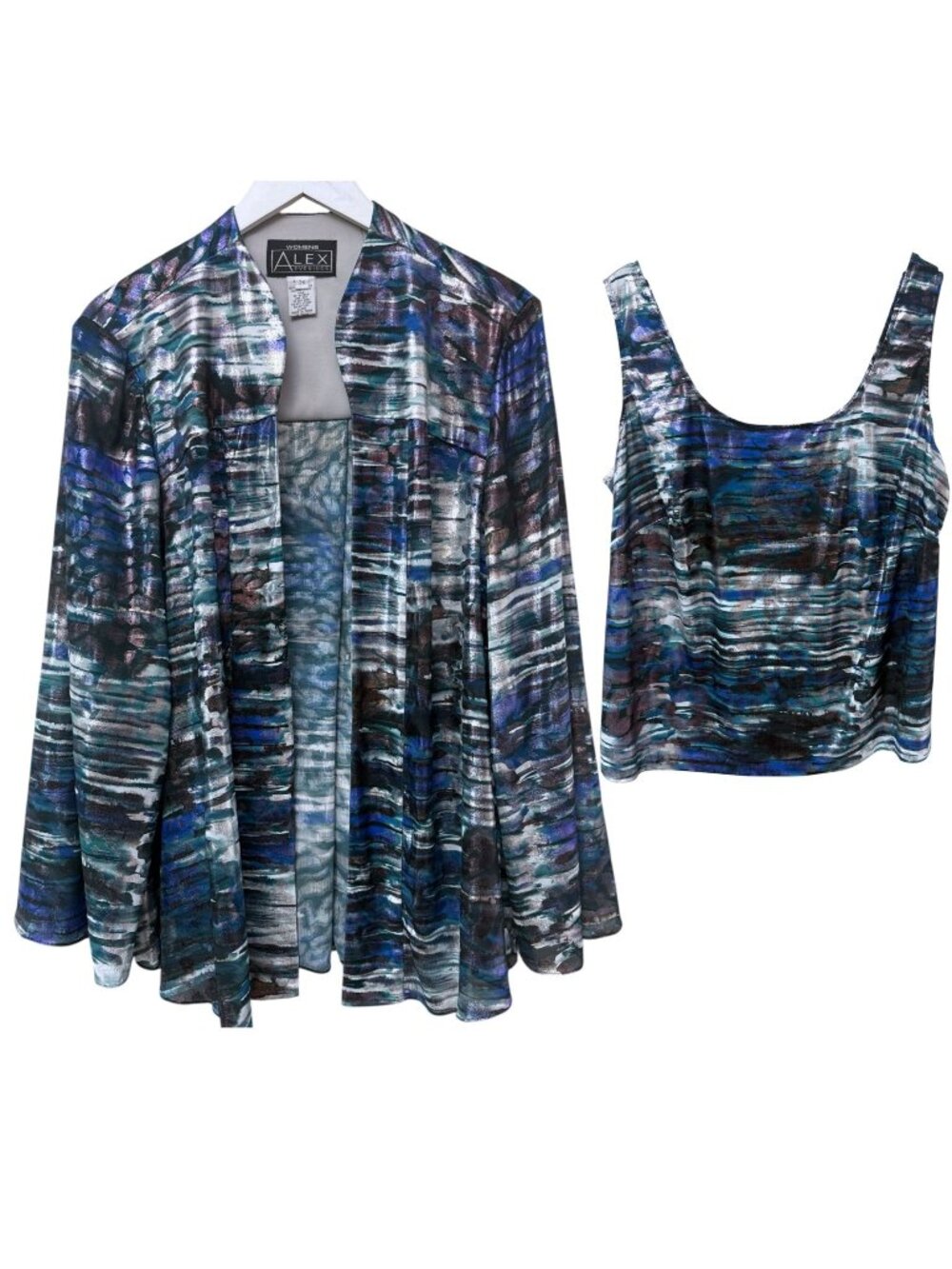 Alex Evenings Jacket and Tank Top Womens Plus Size 2X Blue Silver Evening Set